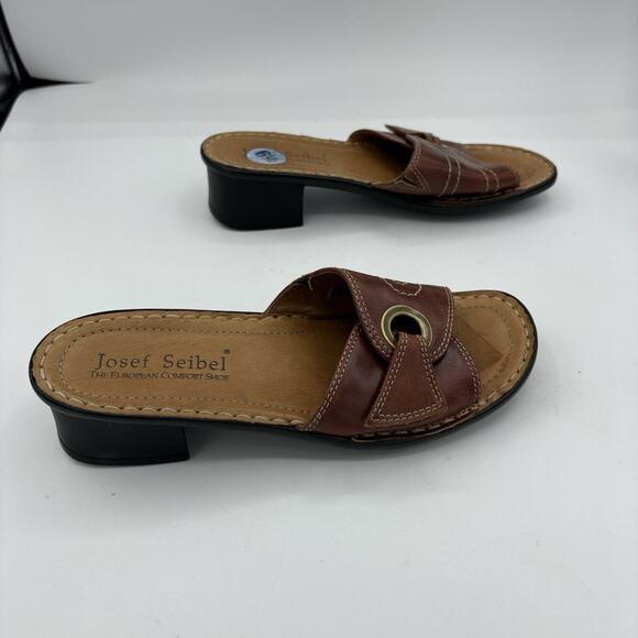 Josef Seibel Slide Sandals Womens Size EU 37 US 6.5 Brown Block Heel‎ - Picture 6 of 8